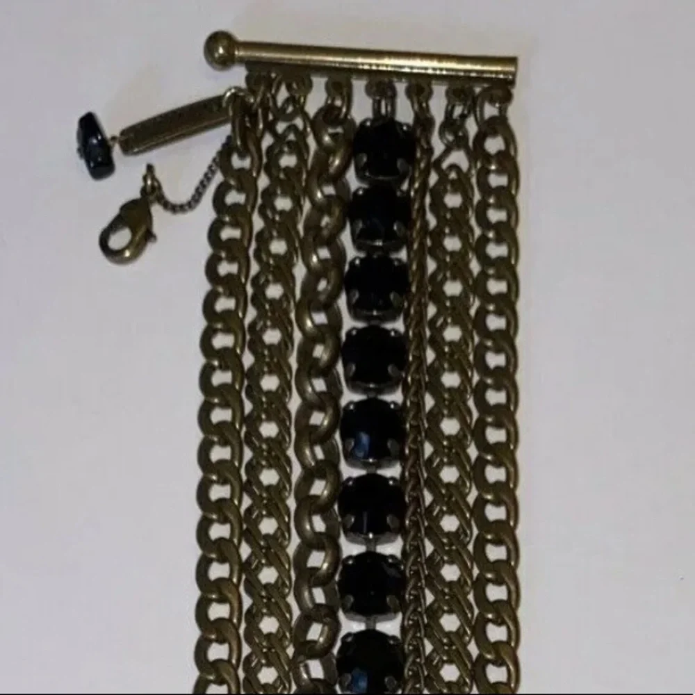 MARIANA LAYERED CHAIN STRAND BRACELET WITH BLACK CRYSTALS - ANTIQUE